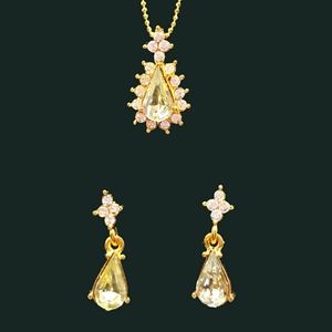 Yellow/Green And White Rhinstone 9" necklace and earrings set